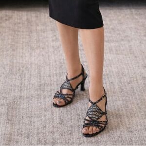 Carlos Santana Strappy Animal Print Heels | Black Silver Pumps | Size 7.5